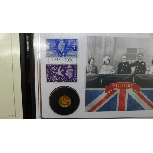 858 - A 2020 75th Anniversary of VE Day solid gold coin cover ,(proof like), in folder with Certificate of... 