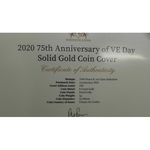 858 - A 2020 75th Anniversary of VE Day solid gold coin cover ,(proof like), in folder with Certificate of... 