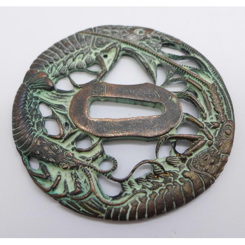 871 - A modern Japanese Tsuba decorated with shrimp