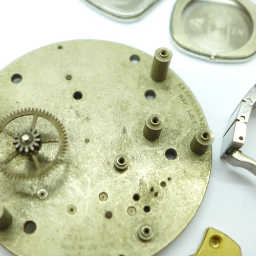 896 - Assorted watch spares including Raymond Weil, Longines, Tissot, Ebel, Gucci, LeCoultre, (clock part)... 