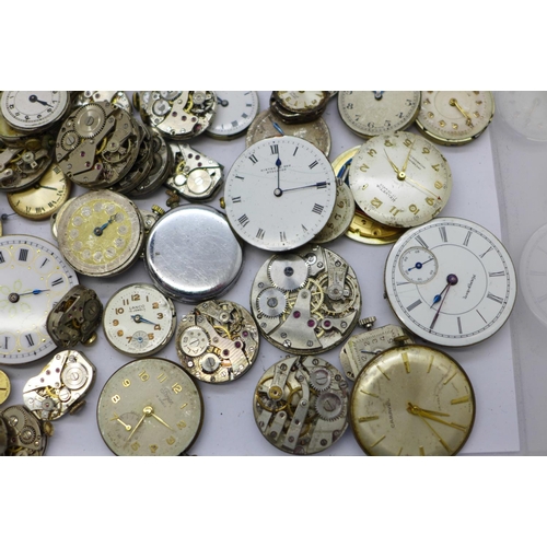 919 - Approximately  100 wristwatch and pocket watch movements, including Tissot, etc.