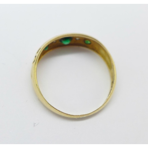 966 - An 18ct gold, green stone and diamond 'gypsy' ring, Birmingham 1907, 1.9g, L, shank worn