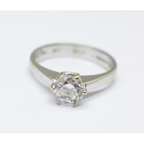 973 - An 18ct white gold and diamond solitaire ring, approximately 0.80carat diamond weight, 3.4g, N