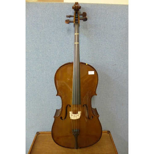 349 - A cello, length of back inc. button 67cms