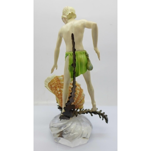 844 - An Albany Worcester porcelain figure of a boy with a clam shell, 19cm