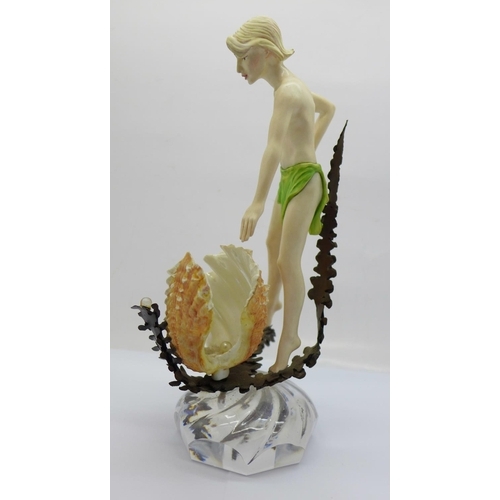 844 - An Albany Worcester porcelain figure of a boy with a clam shell, 19cm