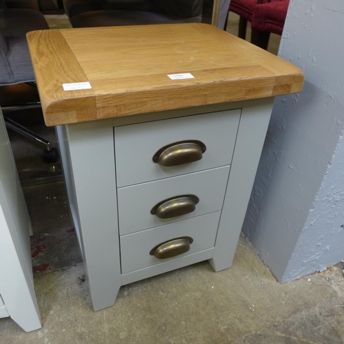 1596 - A grey and oak three drawer bedside chest   *This lot is subject to VAT