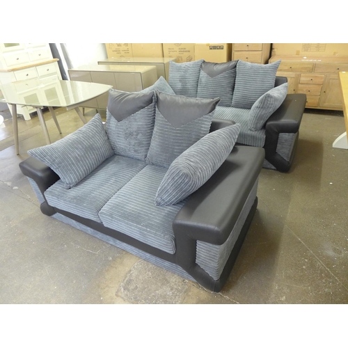 1647 - A pair of black and grey corded sofas (3+2)