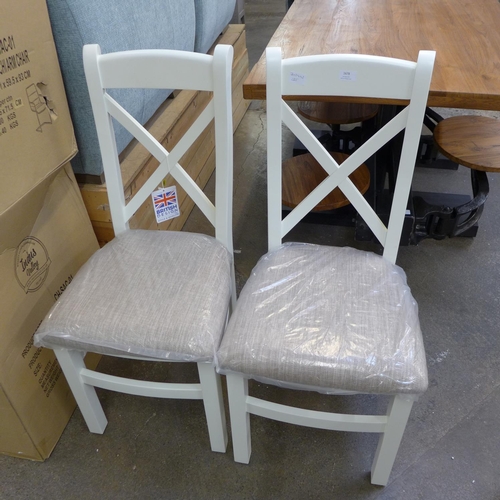 1678 - A pair of Suffolk white painted oak crossback chairs with fabric seats (TT-CBCF-W) * this lot is sub... 