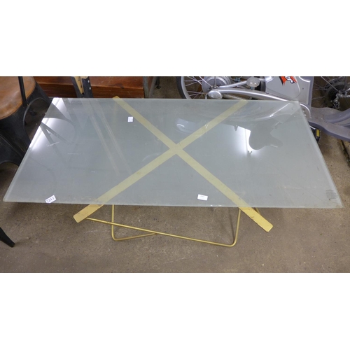 2443 - Gold framed table with non matching glass top