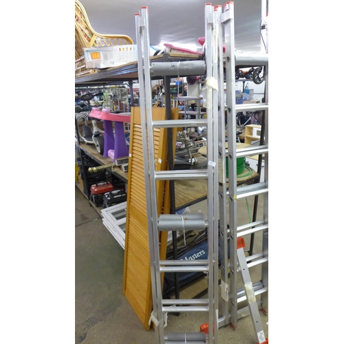 2497 - Lyte double 7 rung aluminium ladder with stabiliser - unused - a/f