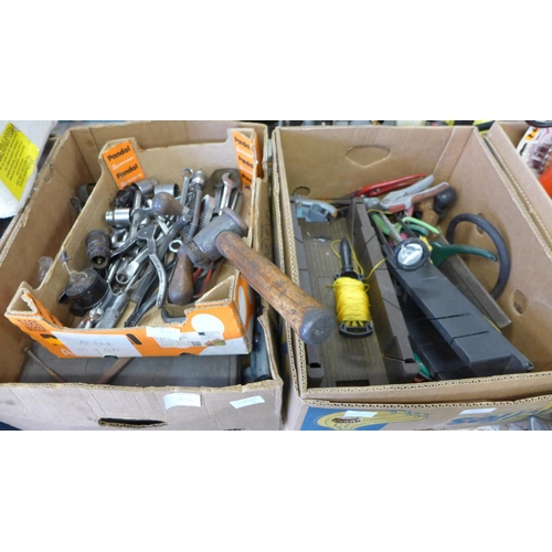 2565 - 3 Boxes of hand tools, socket set, etc.