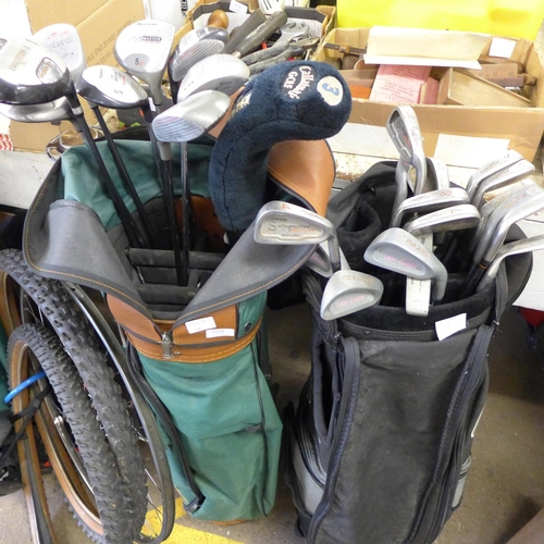 2570 - 2 Golf bags (Ping, Brown & Green) containing qty. of clubs inc:- drivers, woods, irons & putters - H... 