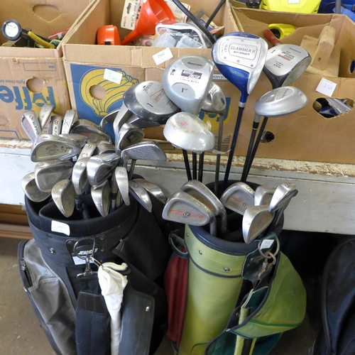 2572 - 2 Golf bags (Zucci, Ben Sayers), containing a qty of irons and woods - Howson, Dunlop, Hippo, John L... 