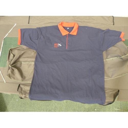 3343 - Six boxes of blue/red size 2XL polo shirts - printed NFT group