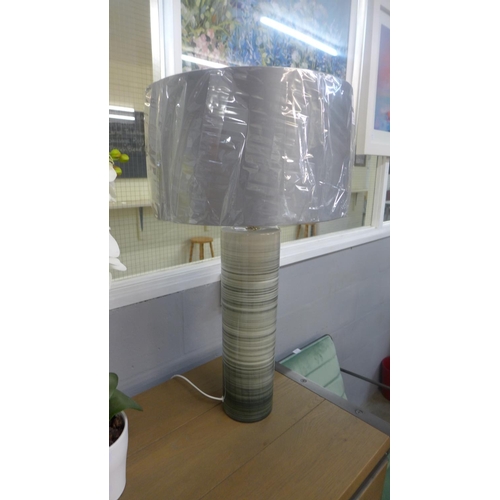 1429 - A banded grey Nazare table lamp with drum shade (NA2422150)