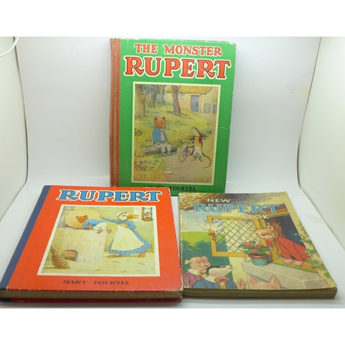 665 - The New Rupert Book, 1940's, and two other Rupert annuals, Three Stories of the Little Bear's Advent... 