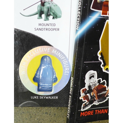 713 - Lego Star Wars dictionary sticker collection, table lamp, Jedi v Sith mini figures and other mini fi... 