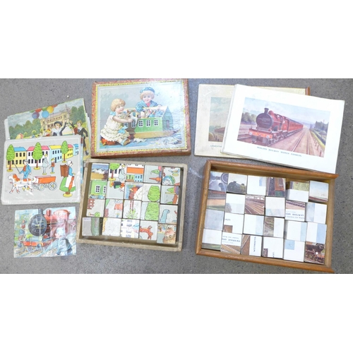 716 - Two Picture Cubes puzzles, Railway Locomotives and an Ark, both in original boxes