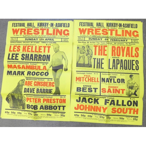 722 - Four wrestling posters including Les Kellett, The Royals, Johnny Saint and Jackie Pallo, etc.