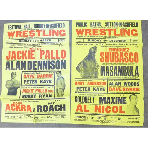 722 - Four wrestling posters including Les Kellett, The Royals, Johnny Saint and Jackie Pallo, etc.