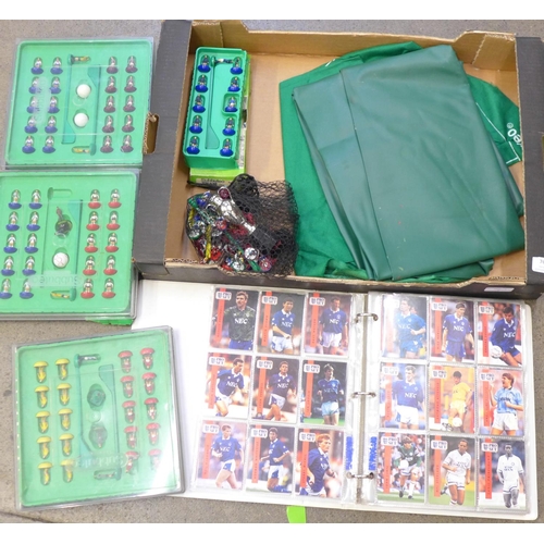 764 - Subbuteo football figures and accessories including a trophy and an album of Pro Set Football collec... 