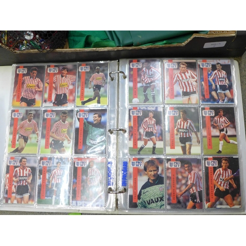 764 - Subbuteo football figures and accessories including a trophy and an album of Pro Set Football collec... 