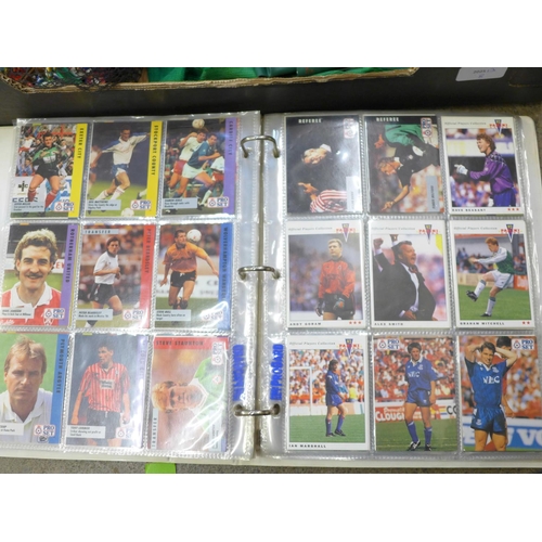 764 - Subbuteo football figures and accessories including a trophy and an album of Pro Set Football collec... 