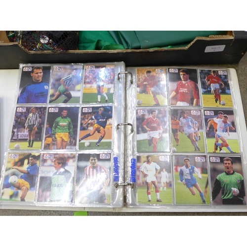 764 - Subbuteo football figures and accessories including a trophy and an album of Pro Set Football collec... 