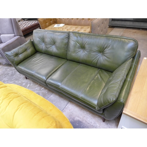 1623 - A green leather three seater sofa