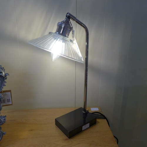 1650 - A chrome desk lamp with black marble base and glass shade (TLWB24)   #