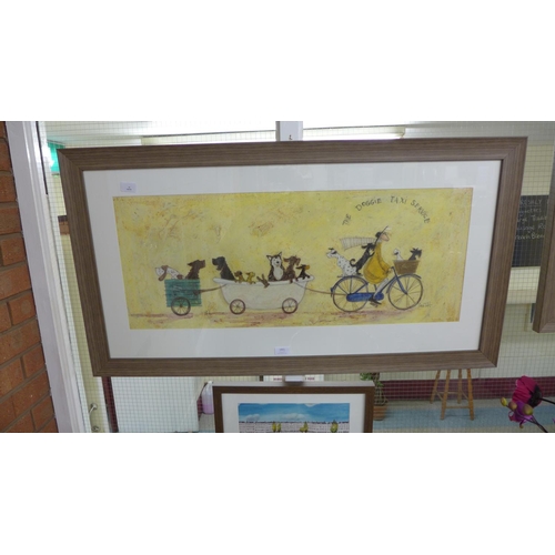 1693 - A framed print, The Doggie Taxi Service by Sam Toft, 50 x 100cm (PPFPPR41142G55)