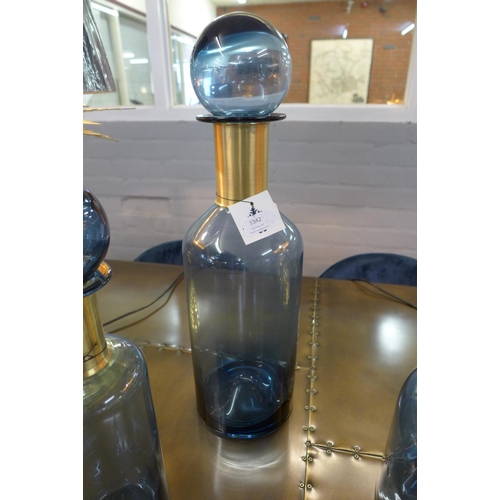 1342 - A tall 54cm blue glass apothecary jar with brass neck   (GW9019)   #