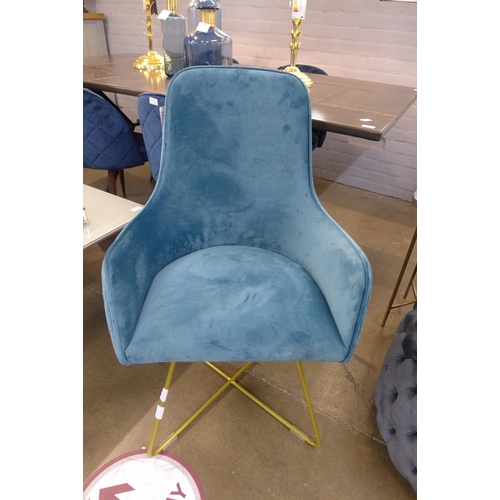 1332 - A teal velvet and steel side chair