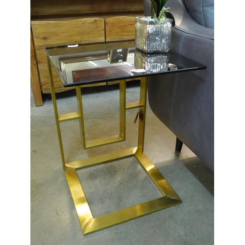 1492 - An Edwin brushed brass sofa table with glass top (2035055)   #