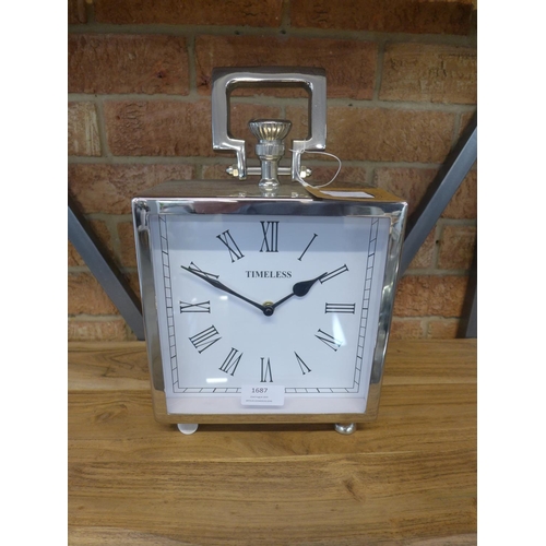 1687 - A polished nickel square table clock (1697830)   #