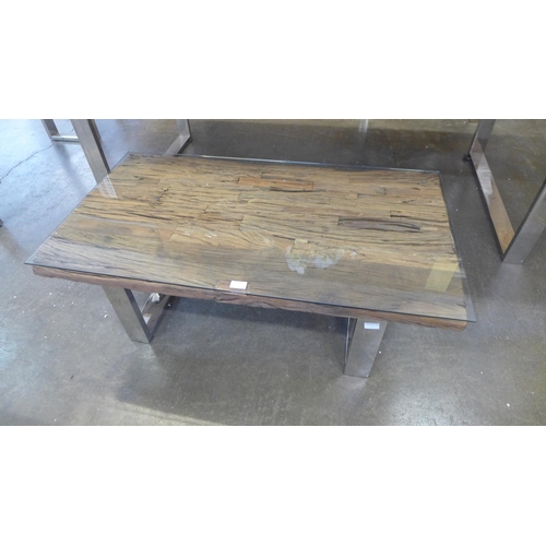 1695 - A railway sleeper coffee table with glass top