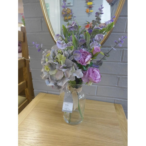 1570 - A lilac hydrangea and mixed flower display in a glass vase (58921909)   #