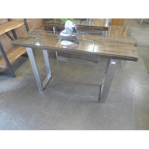 1684 - A railway sleeper console table with glass top