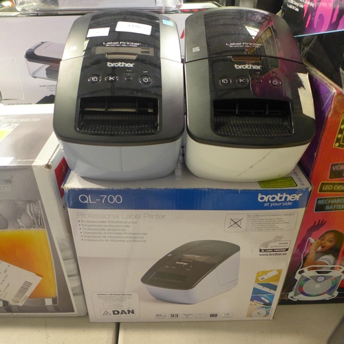 3326 - 2 X Brother Ql-700 Label Printer     * This Lot Is Subject To Vat (Ajs6-213,386)