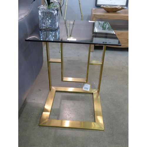 1304 - An Edwin brushed brass sofa table with glass top (2035055)   #