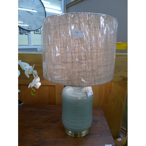 1308 - A Clifton sage green ceramic table lamp with natural linen shade   (HV705649)