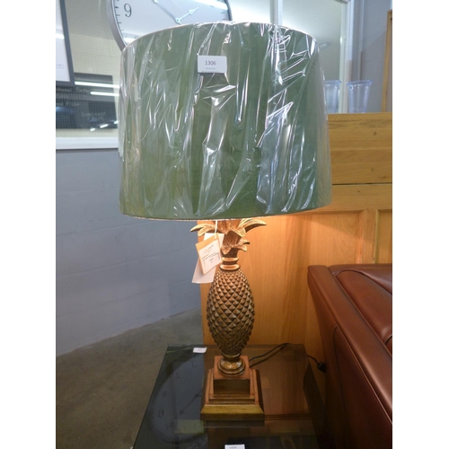 1306 - A gilt pineapple table lamp with artichoke green velvet shade (2023927)   #