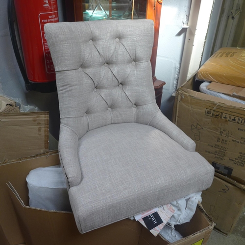 1842 - A pair of grey upholstered chairs * This lot is subject to VAT Damaged missing legs.