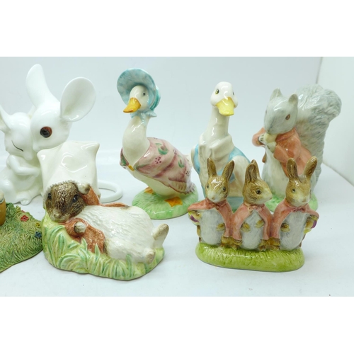 640 - Nine Royal Albert Beatrix Potter figures, a Royal Osborne mice figure and a classic Pooh figure