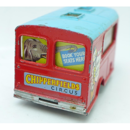 642 - Corgi Toys Chipperfields Circus vehicles; Smith's Karrier Booking Office Van and Land Rover with tra... 