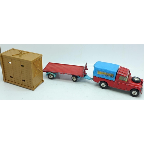 642 - Corgi Toys Chipperfields Circus vehicles; Smith's Karrier Booking Office Van and Land Rover with tra... 