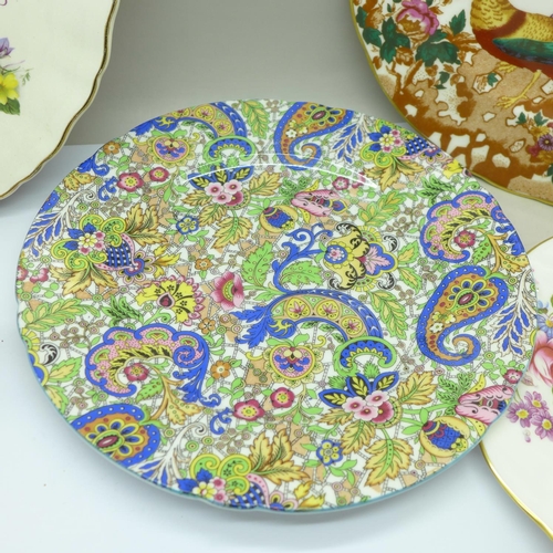 710 - A boxed Royal Crown Derby, Derby Posies plate, Royal Crown Derby and Olde Avesbury plates, two other... 