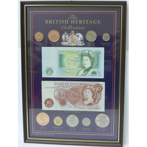 711 - A British Heritage Collection of banknotes and coins including a ten shilling and one pound note, fr... 