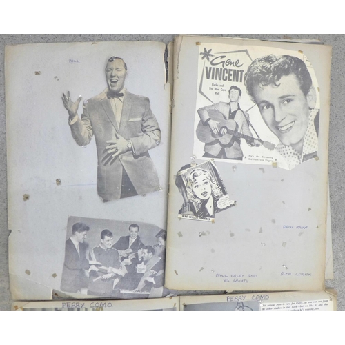 741 - Three scrap books containing newspaper cuttings from 1950's and 1960's including Elvis Presley, Clif... 